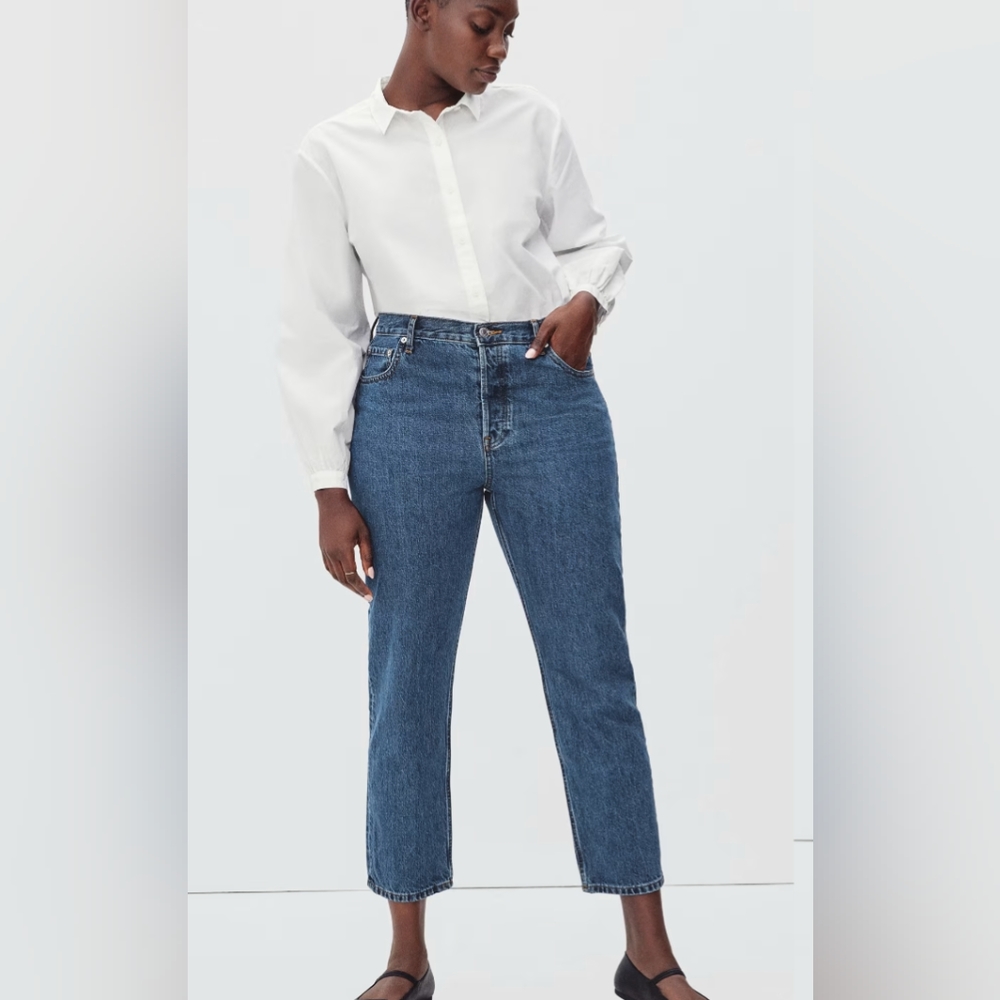 NWOT Everlane Curvy Cheeky High Rise Straight Crop Medium Wash Jean Sz 32